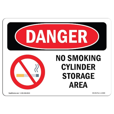 Signmission OSHA Sign, No Smoking Cylinder Storage Area, 24in X 18in Rigid Plastic, 18" W, 24" L, Landscape OS-DS-P-1824-L-1484